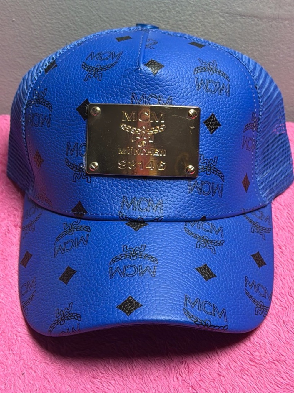 MCM Royal Blue Logo Plate Trucker Cap